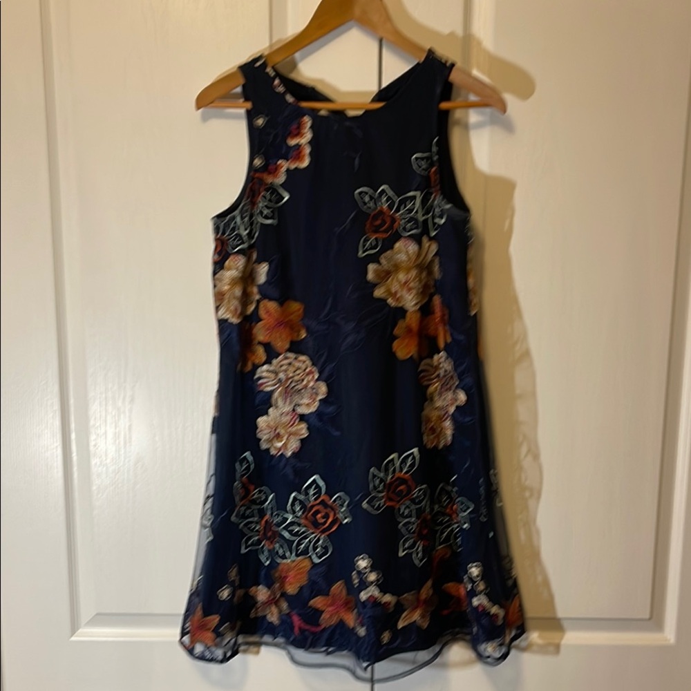 ECI Floral Sleeveless Dress - Navy and Orange